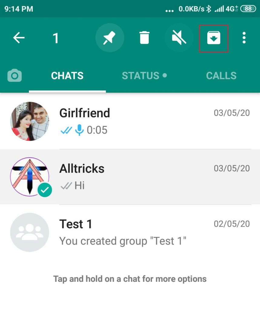 Hide WhatsApp chat without any software - WhatsApp home screen